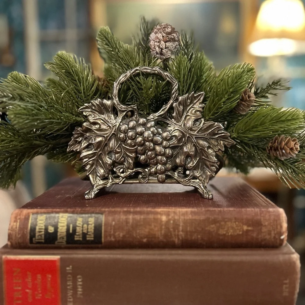 Vintage Silver Grape & Leaf Holder Silver plated engraved decor